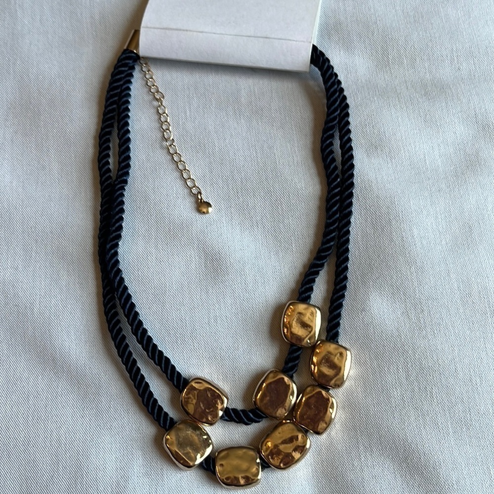 Nautical Rope Necklace Navy Cord Gold Chunky Statement Boho Coastal